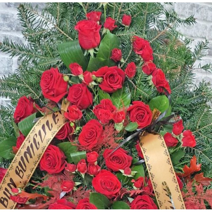 Coroana funerara trandafiri rosii